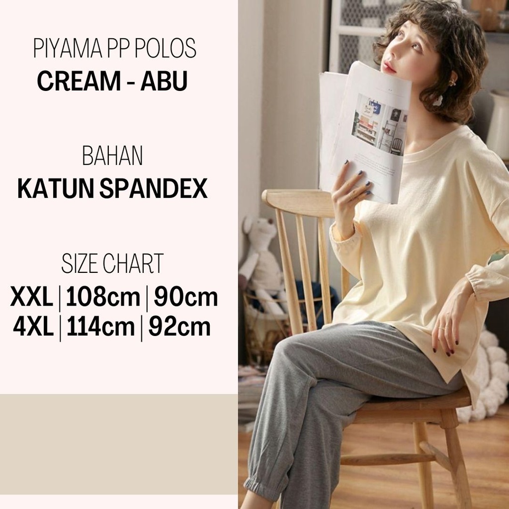 Piyama PP Polos Cream-Abu
